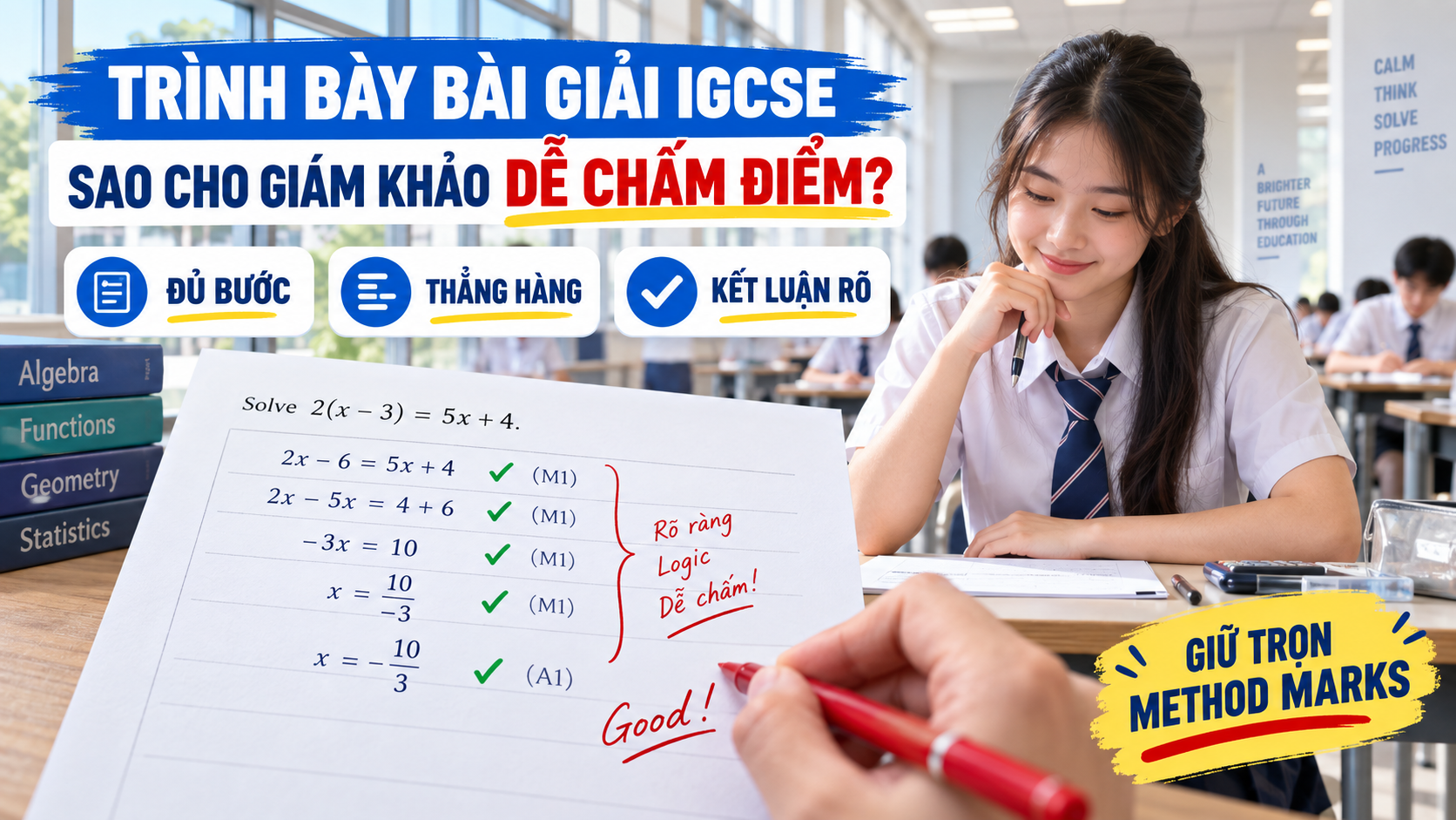 Bài 1: Trình bày bài giải IGCSE sao cho giám khảo dễ chấm điểm